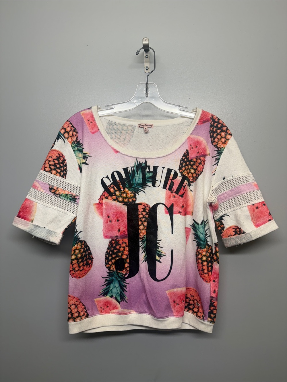 Juicy Couture Pink and Black Fruit Graphic Women's Top